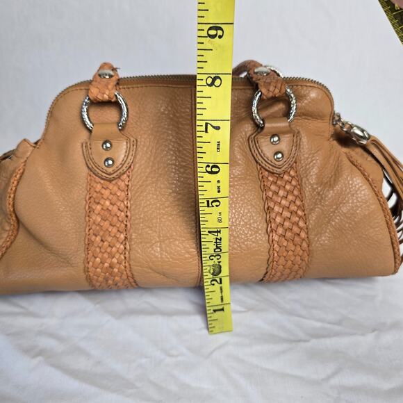 Elliott Lucca Satchel Hobo Tassel Bag Soft Tan Leather Weaved Handles & Trim - Picture 14 of 15